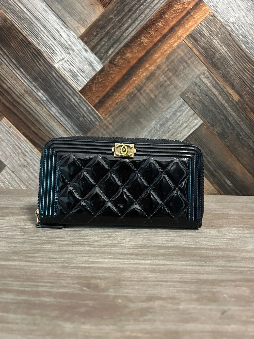 Chanel Boy Quilted Patent Leather Wallet